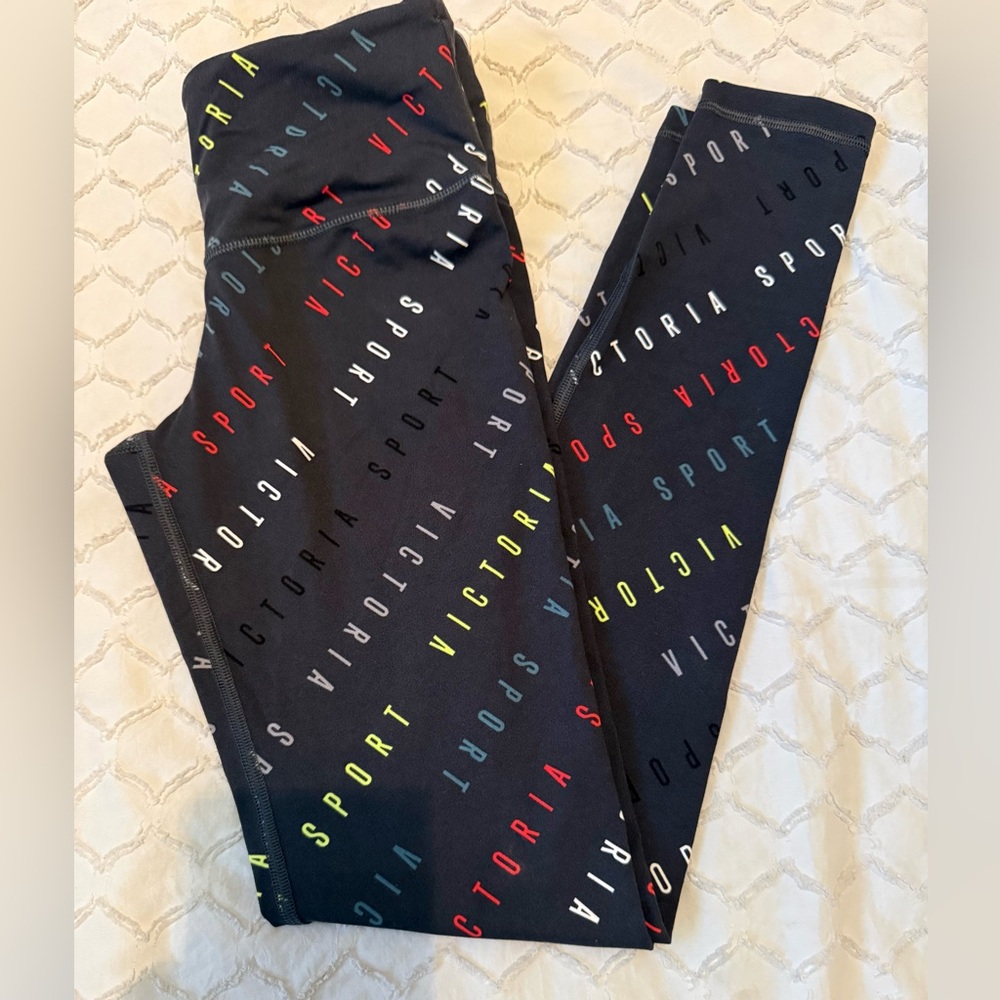 Victoria's Secret Black Leggings with Multicolor Logo Print XS